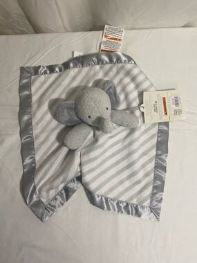 Cloud Island Elephant Security Blanket Lovey Gray Striped Satin Trim Baby Plush